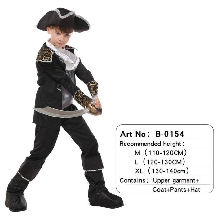 Halloween Kids Pirate Costume With Hat Fancy Boys Girls Outfit Sets For Children Birthday Party School Carnival Dress No Weapon