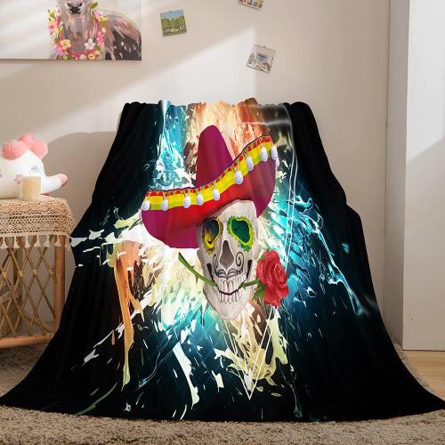 Halloween Horror Skull Flannel Fleece Blanket Skeleton Throw Blanket