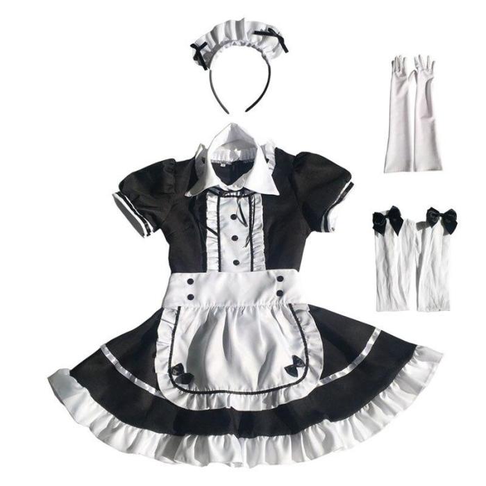 Maid Costume Japanese Anime Cosplay Sweet Classic Lolita Fancy Apron Maid Dress With Socks Gloves Set