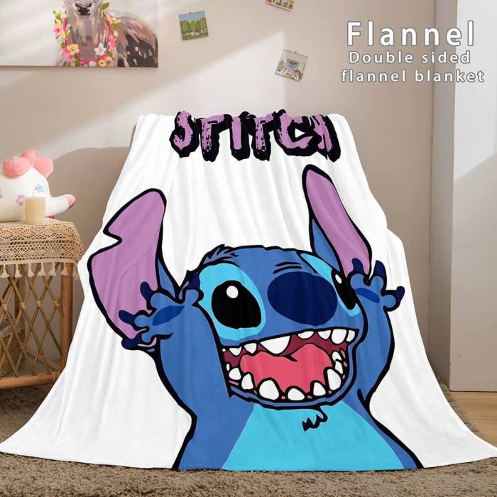 Lilo And Stitch Ohana Flannel Blanket Warm Cozy Throw Bed Blanket