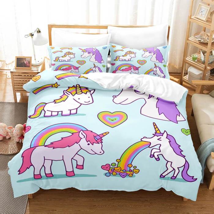 Cute Kids Girls Unicorn Bedding Set Duvet Covers Comforter Bed Sheets