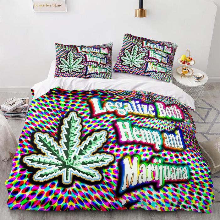 420 Weed Plant 3 Piece Comforter Bedding Sets Duvet Cover Bed Sheets