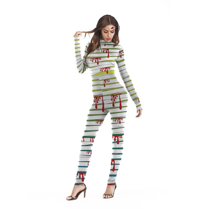 Fashion Female Horror Halloween Cosplay Costume Skull Print Sexy Long-Sleeved Fitness Skeleton Bodysuit One-Piece Party Costume