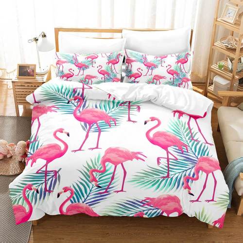 Cartoon Flamingo Bedding Set 3 Piece Duvet Covers Comforter Bed Sheets