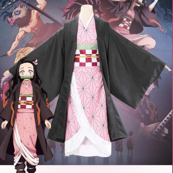 Adult Kids Demon Slayer Kimetsu No Yaiba Woman Anime Kimono Kamado Nezuko Cosplay Costume