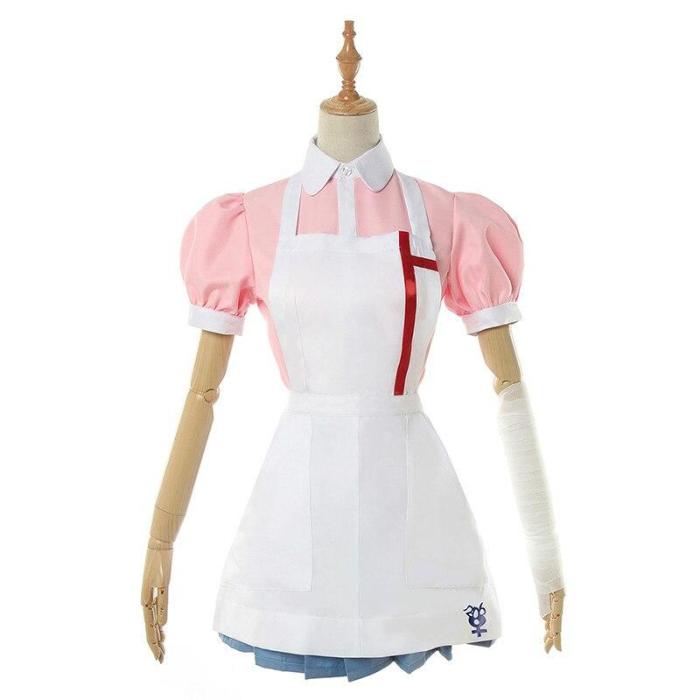 Anime Danganronpa 2 Cosplay Mikan Tsumiki Costume Pink Top Skirt  Woman Dress Maid Uniform Halloween Party Cosplay Costume