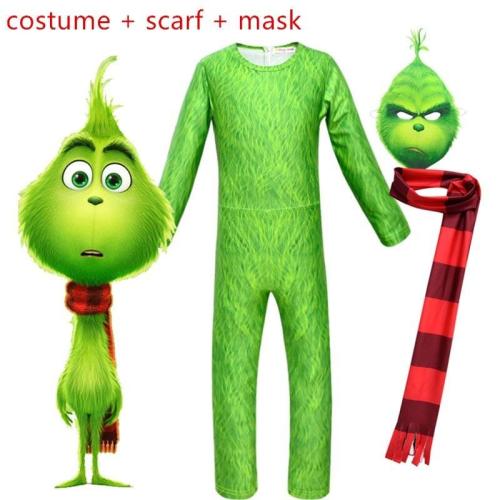 3Pcs Halloween Green The Thief Funny Christmas Costumes Set Boy Cosplay Clothes Mardi Gras Costume Party Boys Kid Clothing Set