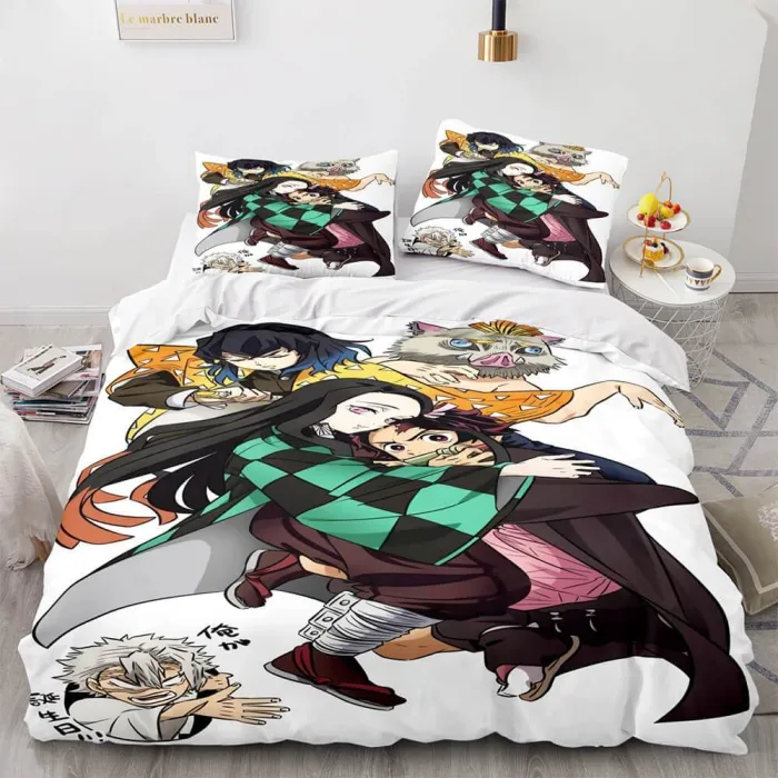 Anime Demon Slayer Cosplay 3 Piece Bedding Set Duvet Covers Bed Sheets