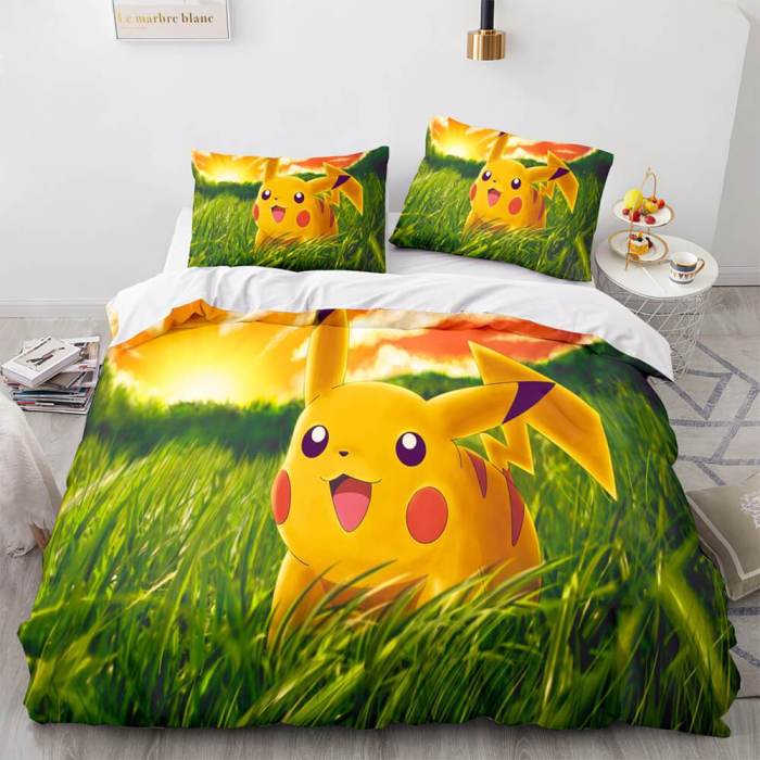 Pikachu Cosplay Bedding Set Full Duvet Covers Comforter Bed Sheets