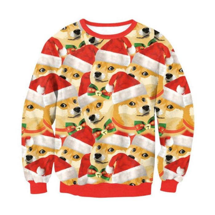 Ugly Christmas Sweaters Jumpers Tops Men Women Holiday Party  Crewneck Long Sleeve Funny Dog Print 3D Hoodie Sweatshirt