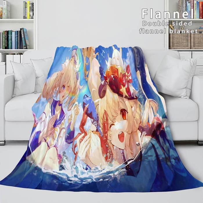 Genshin Impact Flannel Caroset Throw Cosplay Blanket Comforter Set