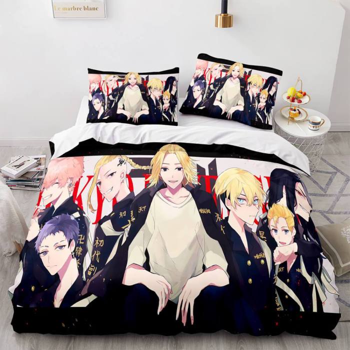 Tokyo Revengers Cosplay 3-Piece Bedding Sets Duvet Covers Bed Sheets
