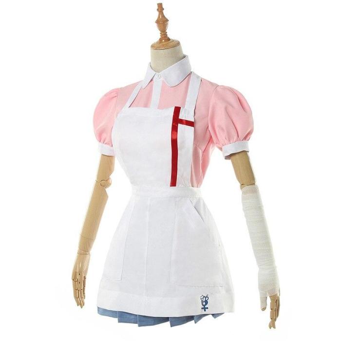 Anime Danganronpa 2 Cosplay Mikan Tsumiki Costume Pink Top Skirt  Woman Dress Maid Uniform Halloween Party Cosplay Costume
