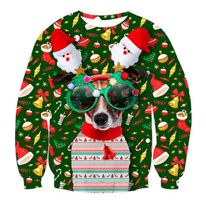 Ugly Christmas Sweaters Jumpers Tops Men Women Holiday Party  Crewneck Long Sleeve Funny Dog Print 3D Hoodie Sweatshirt