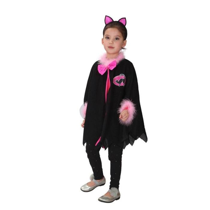 Halloween Witch Cloak Headwear Gown Robe Cosplay Costumes Coat Cloak Witch Hat Girl Party Costumes For Kid Chirstmas