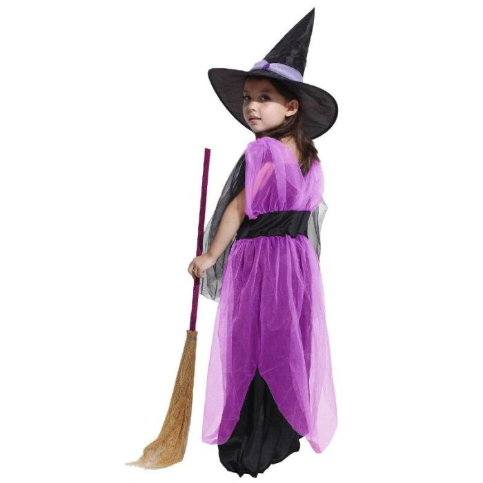 Children Girls Halloween Cosplay Witch Costume Baby Kids Party Witch Dress Clothing Set Hat Pumpkin Bag Christmas Gift