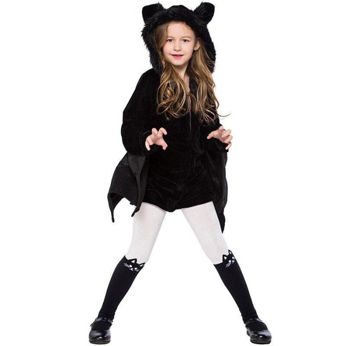 1Pc Halloween Costume For Kids/Women/Teen Black Bat Party Cosplay Costume Children'S Halloween Hooded Jumpsuit Romper