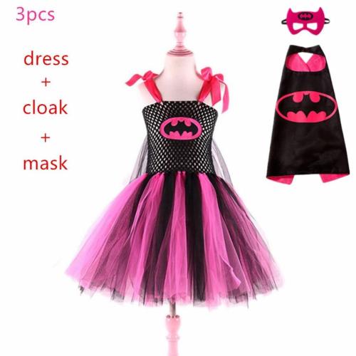 Super Cute Supergirls Hero Tutu Costume  Pink Batgirl Girls Tutu Dress Halloween For Cosplay Party Carnival Costumes Set