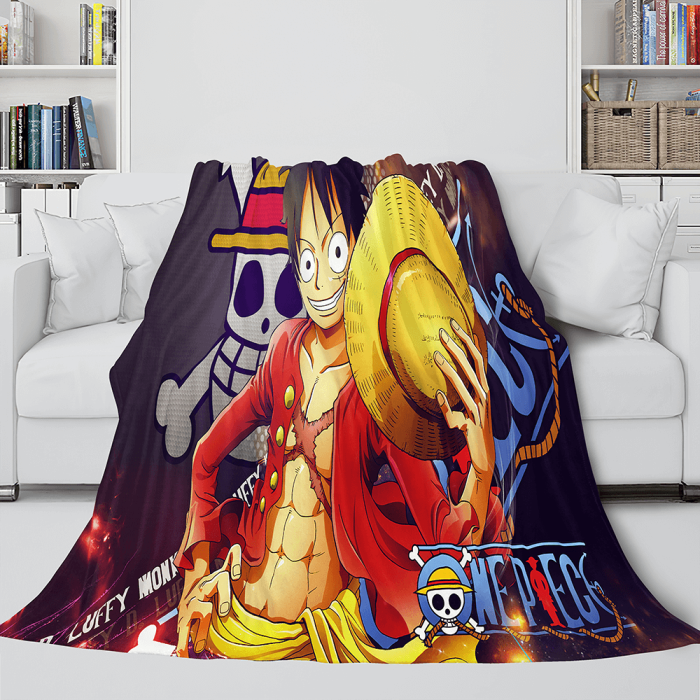Japanese Cartoon One Piece Throw Flannel Blanket Soft Cozy Bedding Use