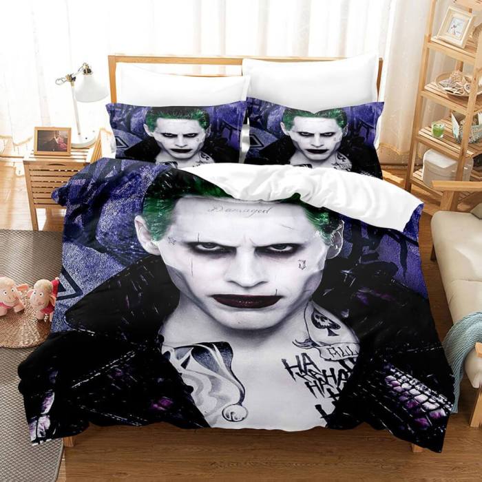 Joker Harley Quinn Cosplay 3 Piece Bedding Set Duvet Cover Bed Sheets