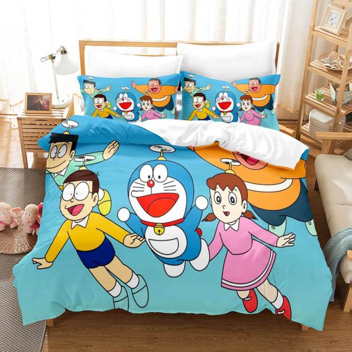 Doraemon Cosplay Bedding Set Comforter Bed Sheets Full Duvet Cover Set
