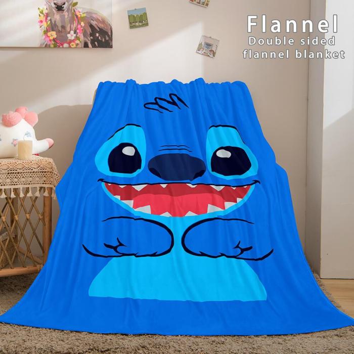 Lilo And Stitch Ohana Flannel Blanket Warm Cozy Throw Bed Blanket