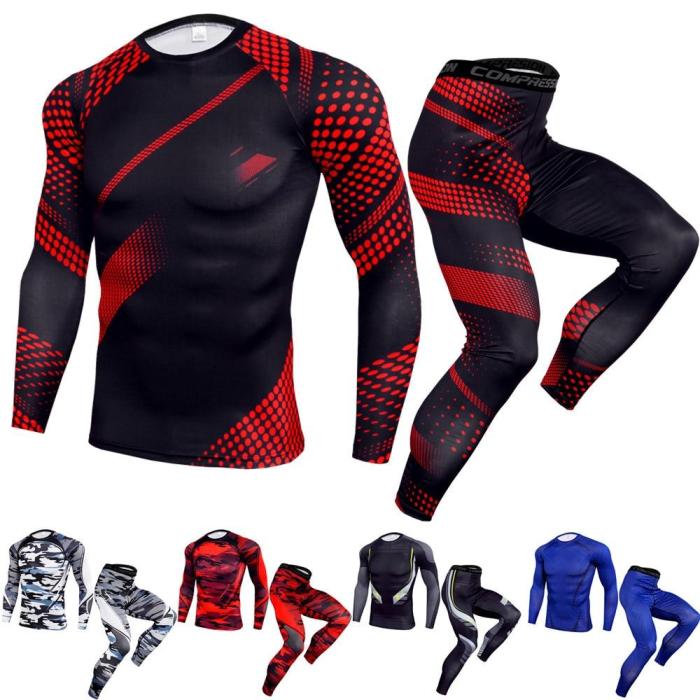 Compression Running Sets Men Joggers Sports Suits Quick Dry Gym Fitness Training Tracksuit Long T Shirt + Pants Sportswear