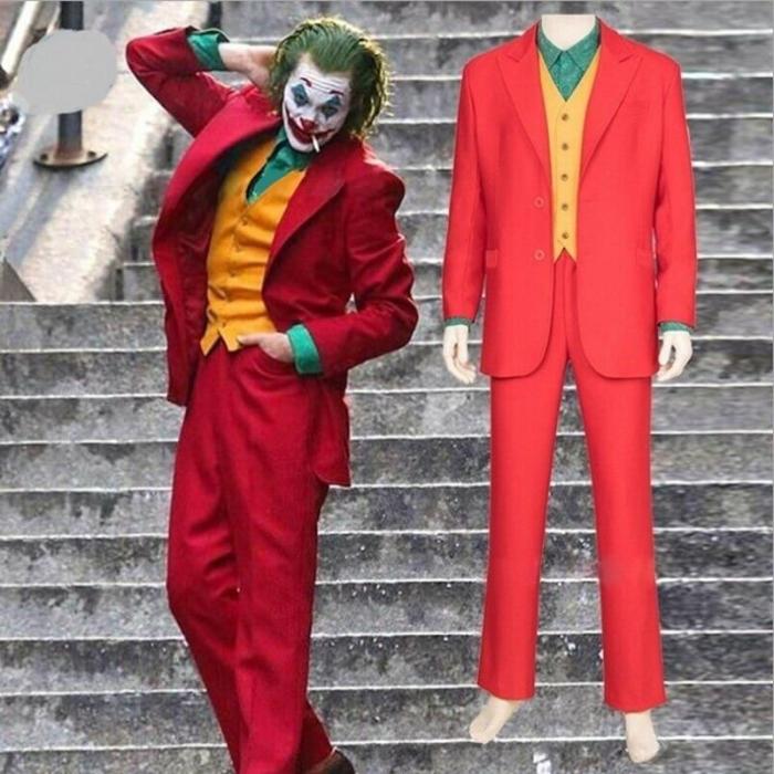 Movie Joker Cosplay Suit Full Set Outfits Men'S Halloween Costumes The Joker Uniform Red Suit Halloween Men Women Outfit+Mask