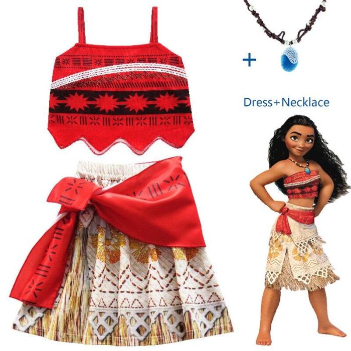 Princess Moana Cosplay Costume For Children Vaiana Dress Costume With Necklace For Halloween Costumes For Kids Girls Gifts