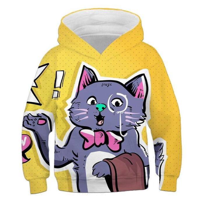 Kids Clothes Boys Boom Pop 3D Print Hoodies Children'S Clothing Cartoon Cat Long Sleeve For Girls Autumn Personality Sweatshirts