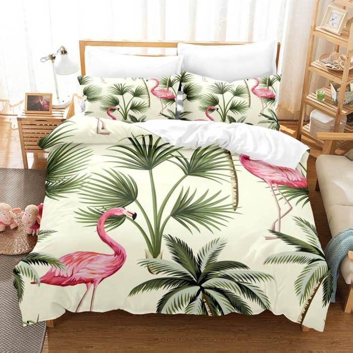 Cartoon Flamingo Bedding Set 3 Piece Duvet Covers Comforter Bed Sheets
