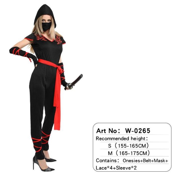 Halloween Ninja With Belt Attached Mask Men Cosplay Costumes Holiday Party Decoration Supplies Women Martial Arts Dress No Sword