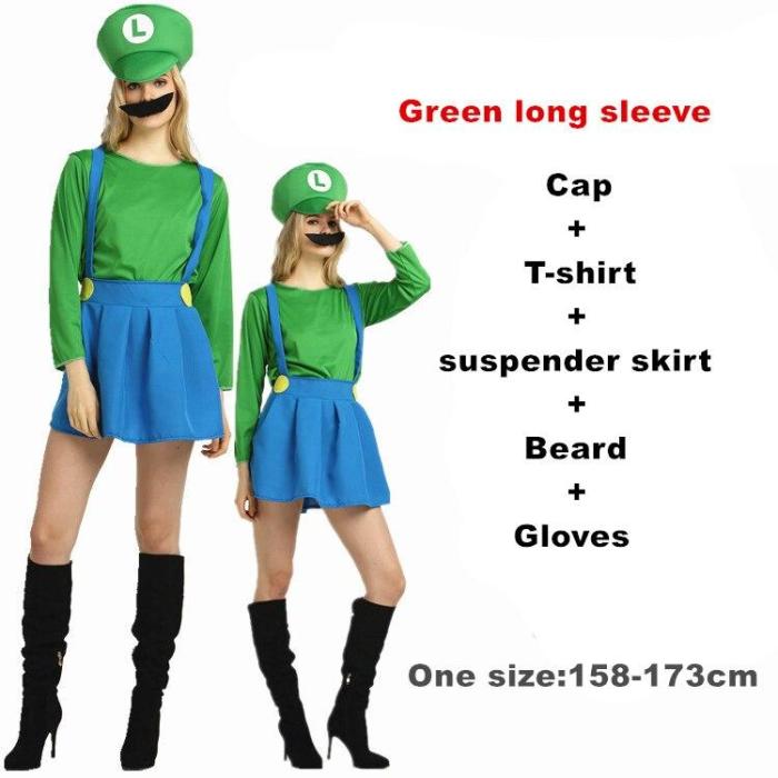 Adult Halloween Super Mario Cosplay Costumes Children Family Funy Luigi Bros Plumber Purim Costume Fancy Dress Christmas Party