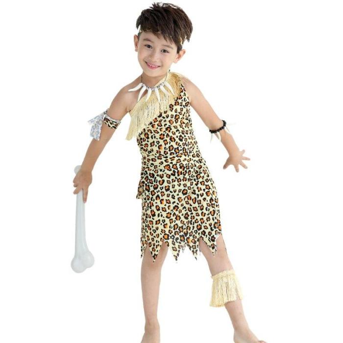 Halloween Kids Leopard Savage Caveman Croods Primitive Sexy Indian With Headwear Costume Carnival For Adult Men Women