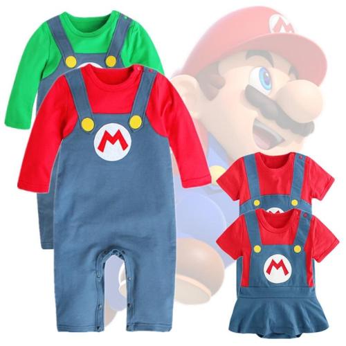 Baby Super Mari Bros Cosplay Jumpsuit Suit Boy Girl Halloween Anime Fantasy Luigi Romper Born Long Sleeve Dress Costume