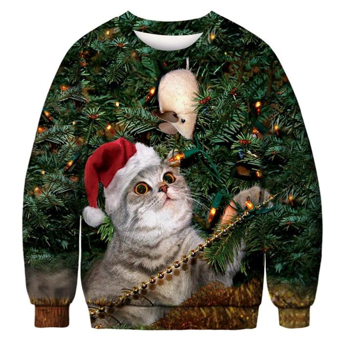 Ugly Christmas Sweaters Jumpers Tops Men Women Holiday Party  Crewneck Long Sleeve Funny Dog Print 3D Hoodie Sweatshirt