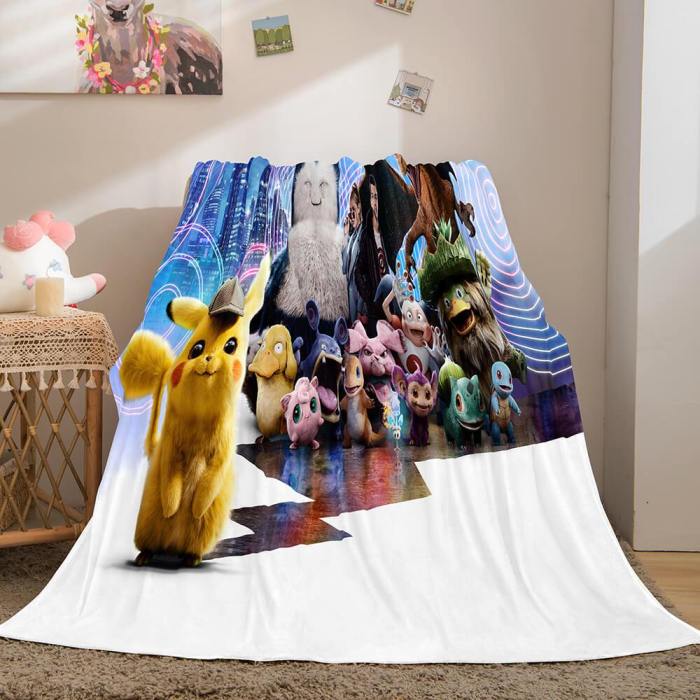 Pikachu Cosplay Caroset Blanket Flannel Throw Comforter Set