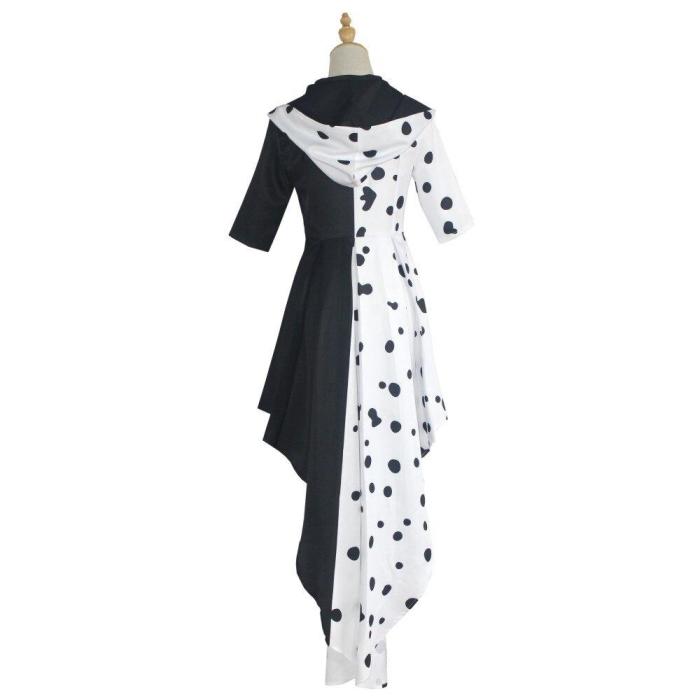 Movie Cruella De Vil Cosplay Costumes 101 Dalmatians Adult Women'S  Fashion Black White Dress Wig Halloween Party Clothes
