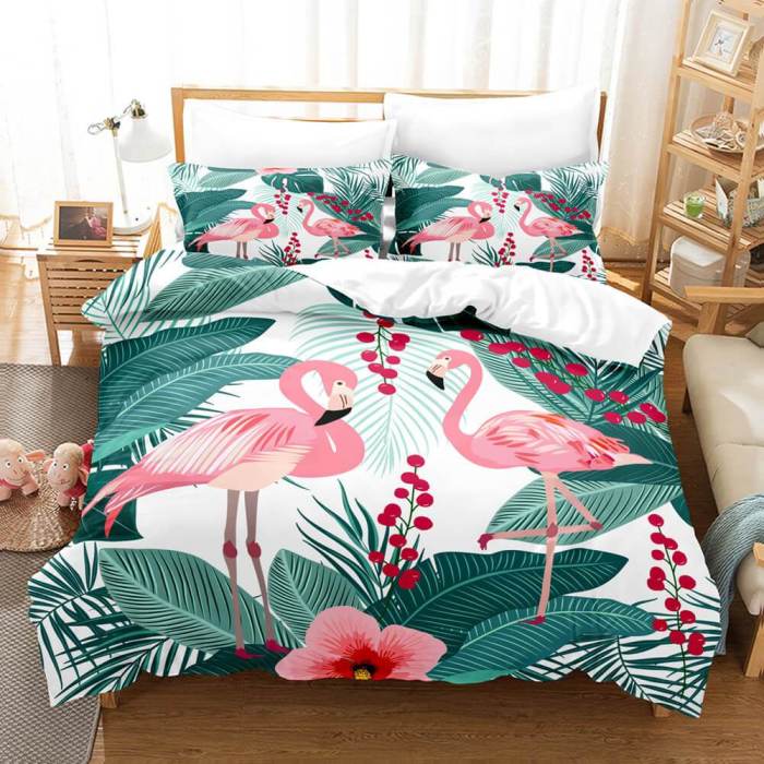 Cute Flamingo Bedding Set 3 Piece Duvet Covers Comforter Bed Sheets