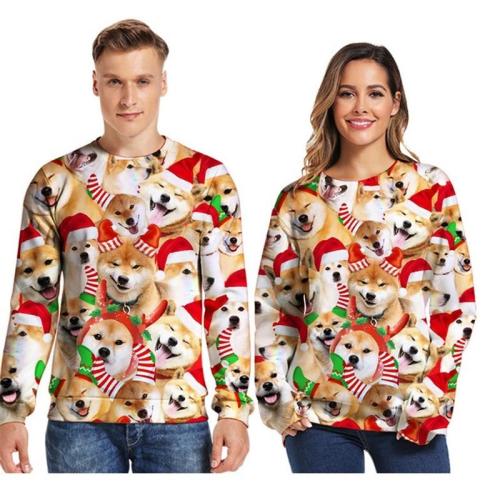 Ugly Christmas Sweaters Jumpers Tops Men Women Holiday Party  Crewneck Long Sleeve Funny Dog Print 3D Hoodie Sweatshirt