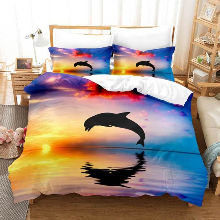 Ocean Dolphin Bedding Set Duvet Cover Comforter Bed Sheets