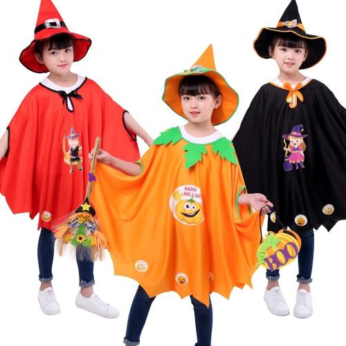 Halloween Pumpkin Cloak Children'S Cape With Hat Girl Performance Costume Sorcerer Witch Cloak Set Ghost  Dress Up