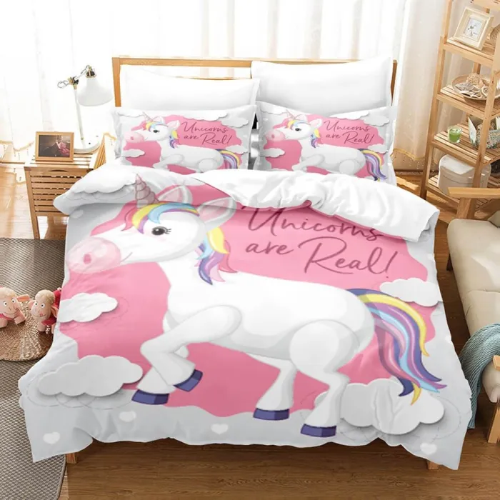 Cute Unicorn 3 Piece Bedding Set Duvet Covers Comforter Bed Sheets