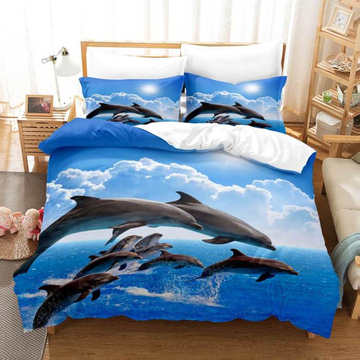 Ocean Dolphin Bedding Set Duvet Cover Comforter Bed Sheets