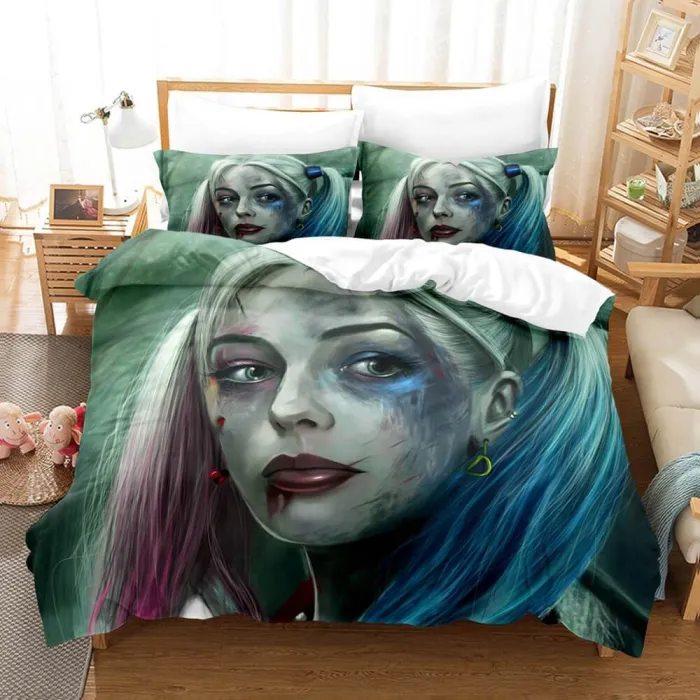 Joker Harley Quinn Cosplay 3 Piece Bedding Set Duvet Cover Bed Sheets