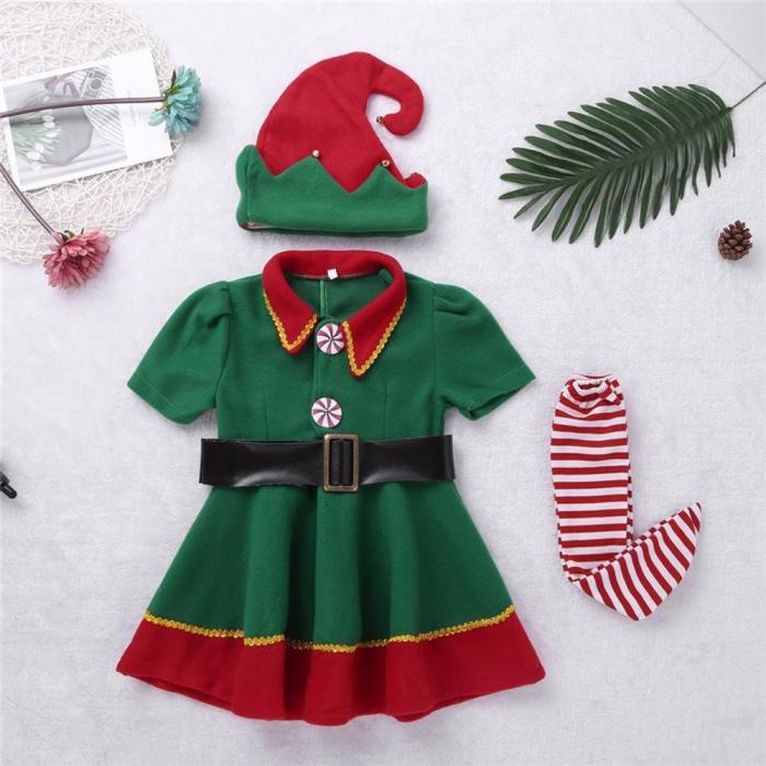 Halloween Green Elf Girls Christmas Costume Festival Santa Clause For Girls  Year Chilren Xmas Clothing Fancy Party Dress