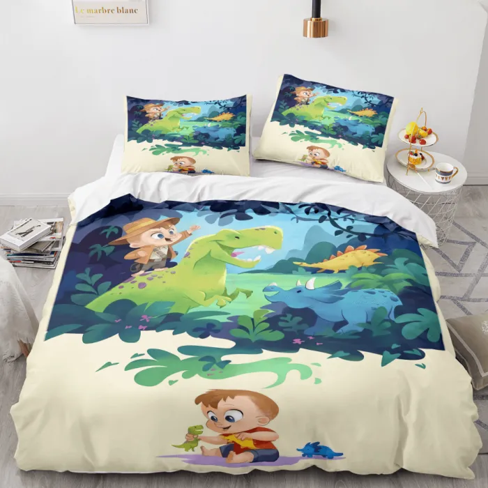 Cartoon Dinosaur Cosplay 3 Piece Bedding Sets Duvet Covers Bed Sheets