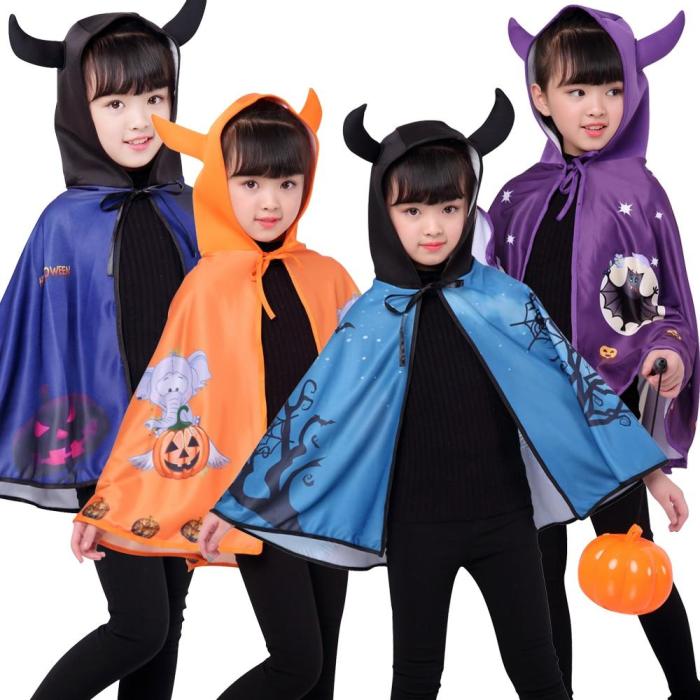 Halloween Children'S Horns Cloak  Kids Adult Performance Costume Sorcerer Hooded Witch Set Ghost Pumpkin Cloak Dress