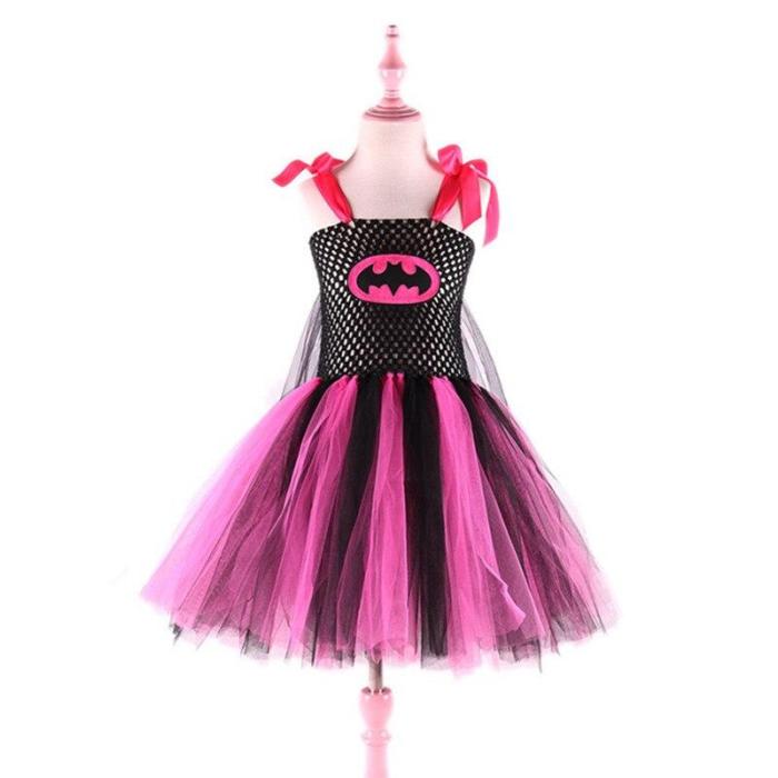 Super Cute Supergirls Hero Tutu Costume  Pink Batgirl Girls Tutu Dress Halloween For Cosplay Party Carnival Costumes Set