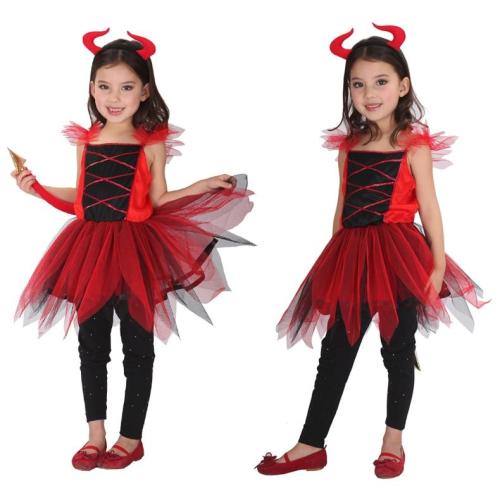 Halloween Children Animal Black Red Costume Robe Cosplay Devil Horn Demon Headwear Party Cosplay Fancy Dress